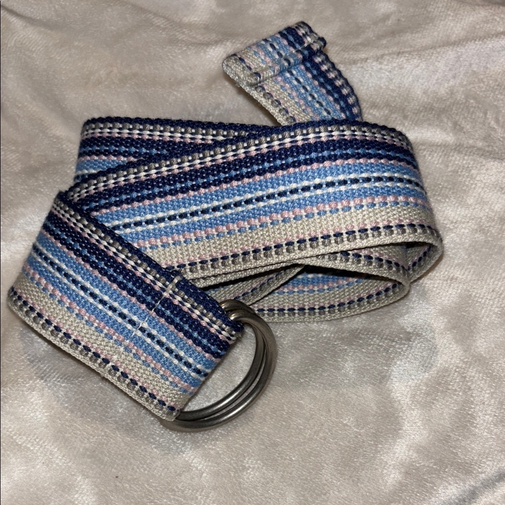 Striped Blues and Pink and Light Tan Belt
52” in Length Fits Up to Large